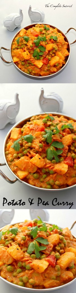 Potato and Pea Curry ~ Fragrant Indian spices enhance a creamy tomato sauce filled with luscious golden potatoes and sweet peas~ The Complete Savorist