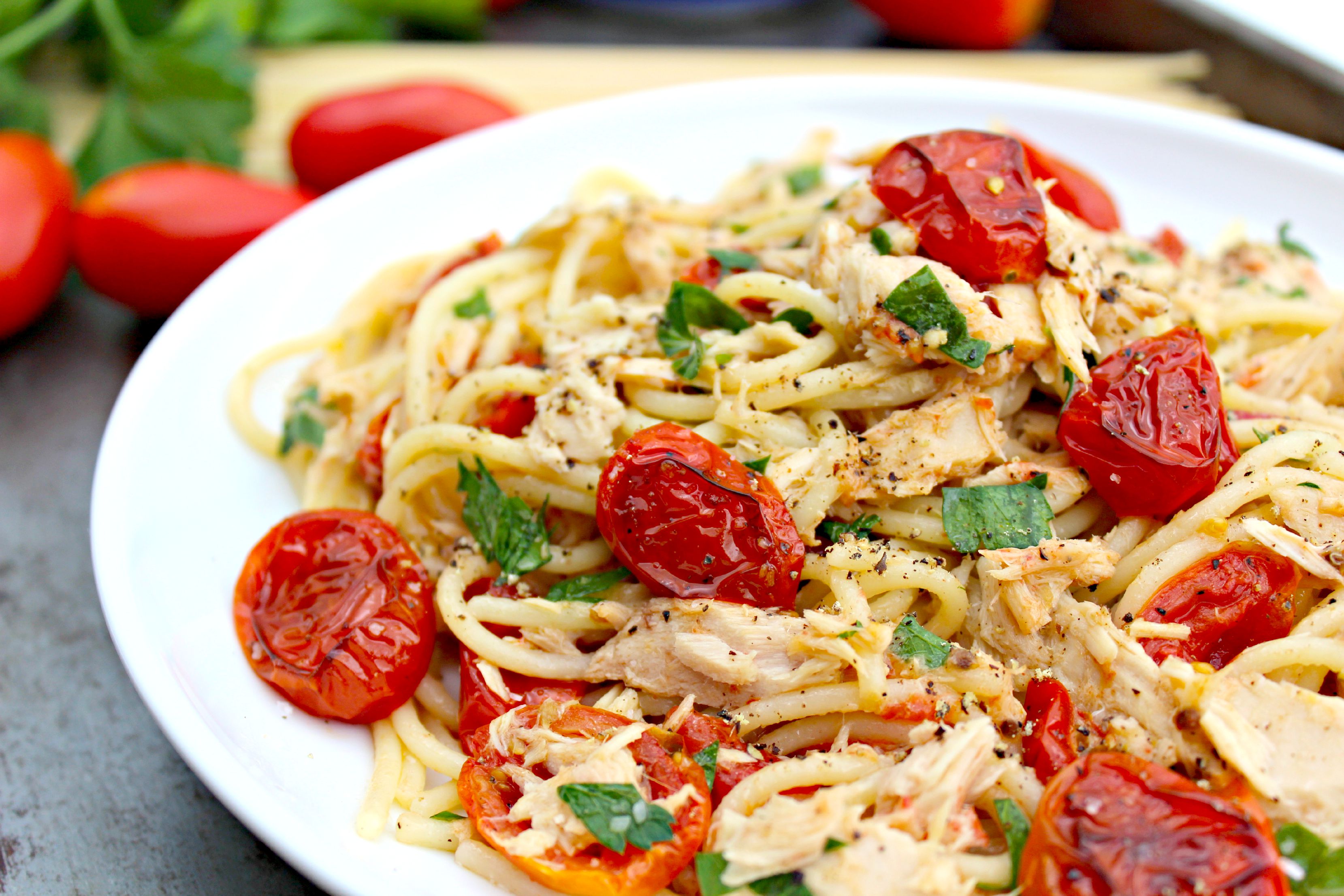 Spaghetti With Tuna And Roasted Tomatoes - The Complete Savorist