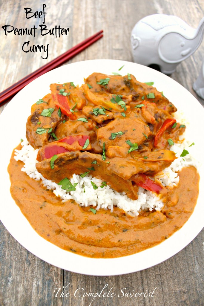 Beef Peanut Butter Curry ~ Thick and rich Thai-style curry with beef, bell peppers, peanut butter, lemongrass, and red curry paste ~ The Complete Savorist #SpreadtheMagic AD