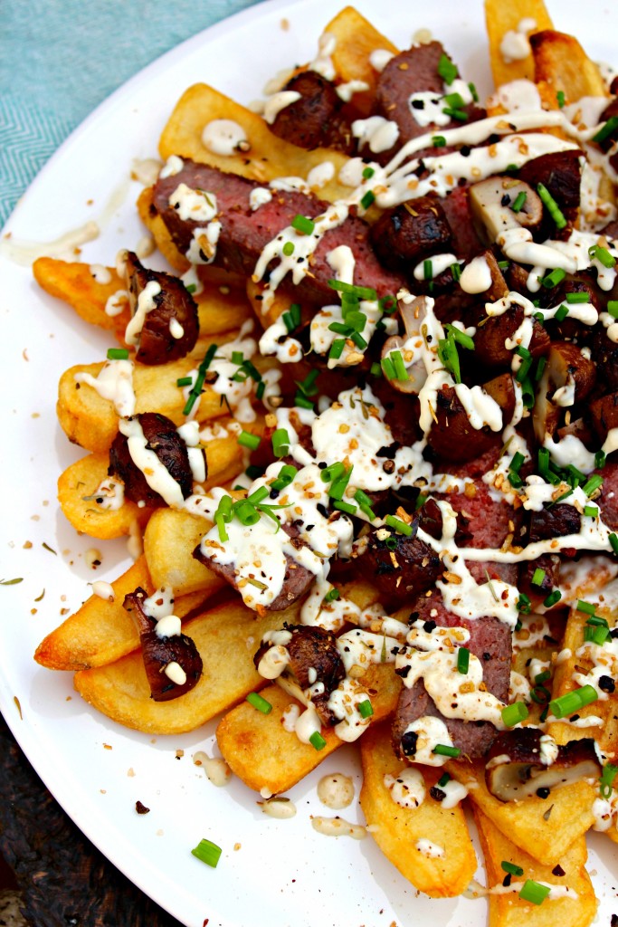 London Broil Loaded Fries with Mushrooms and Blue Cheese Sauce  The Complete Savorist